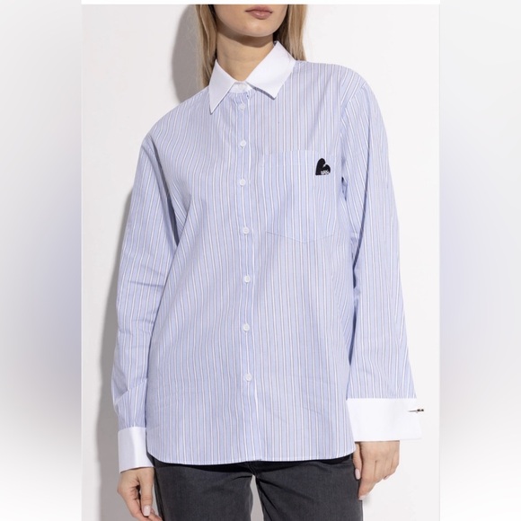 Zadig & Voltaire Blue Striped White Cuffs Collar Embroidered Heart Logo Cuffs - Picture 1 of 14